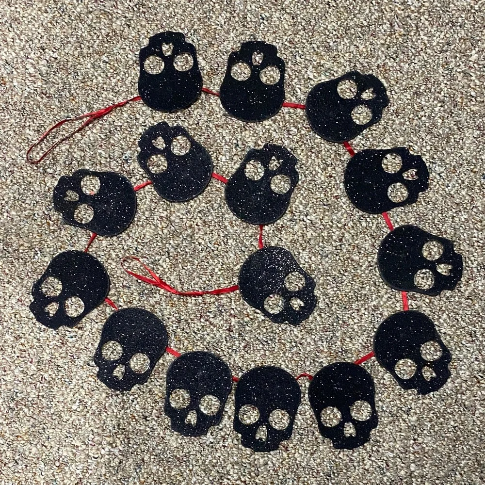 3/$10 Black Glitter Skull Garland 7ft long